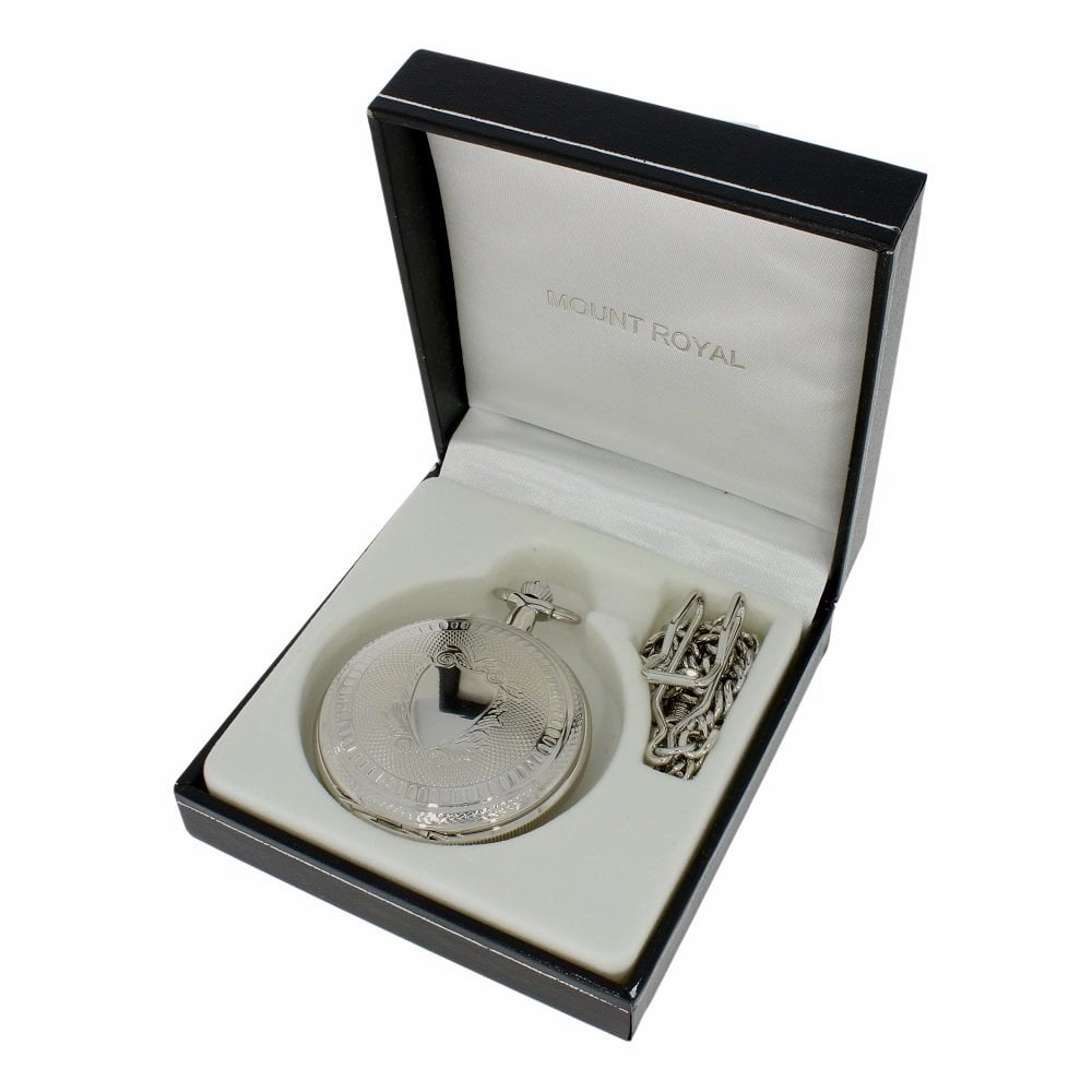 Mount Royal Chrome Plated Full Hunter Skeleton Dial Mechanical Pocket Watch MR-B22