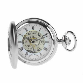 Mount Royal Chrome Plated Half Hunter Skeleton Dial Mechanical Pocket Watch MR-B26