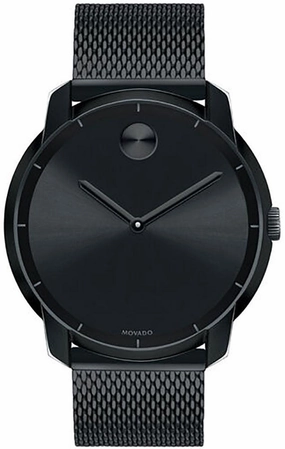 Movado Bold Black Dial Black Ion-plated Stainless Steel Mesh Band Quartz Mens Watch 3600261