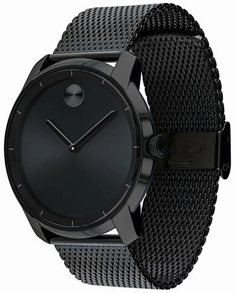 Movado Bold Black Dial Black Ion-plated Stainless Steel Mesh Band Quartz Mens Watch 3600261