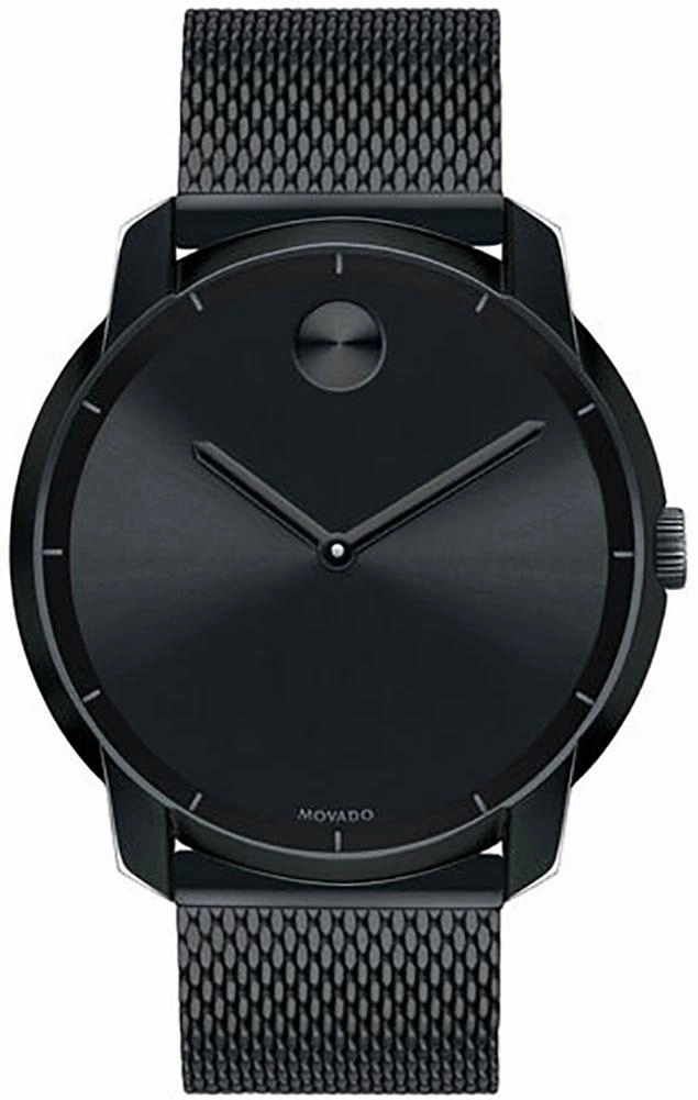 Movado Bold Black Dial Black Ion-plated Stainless Steel Mesh Band Quartz Mens Watch 3600261