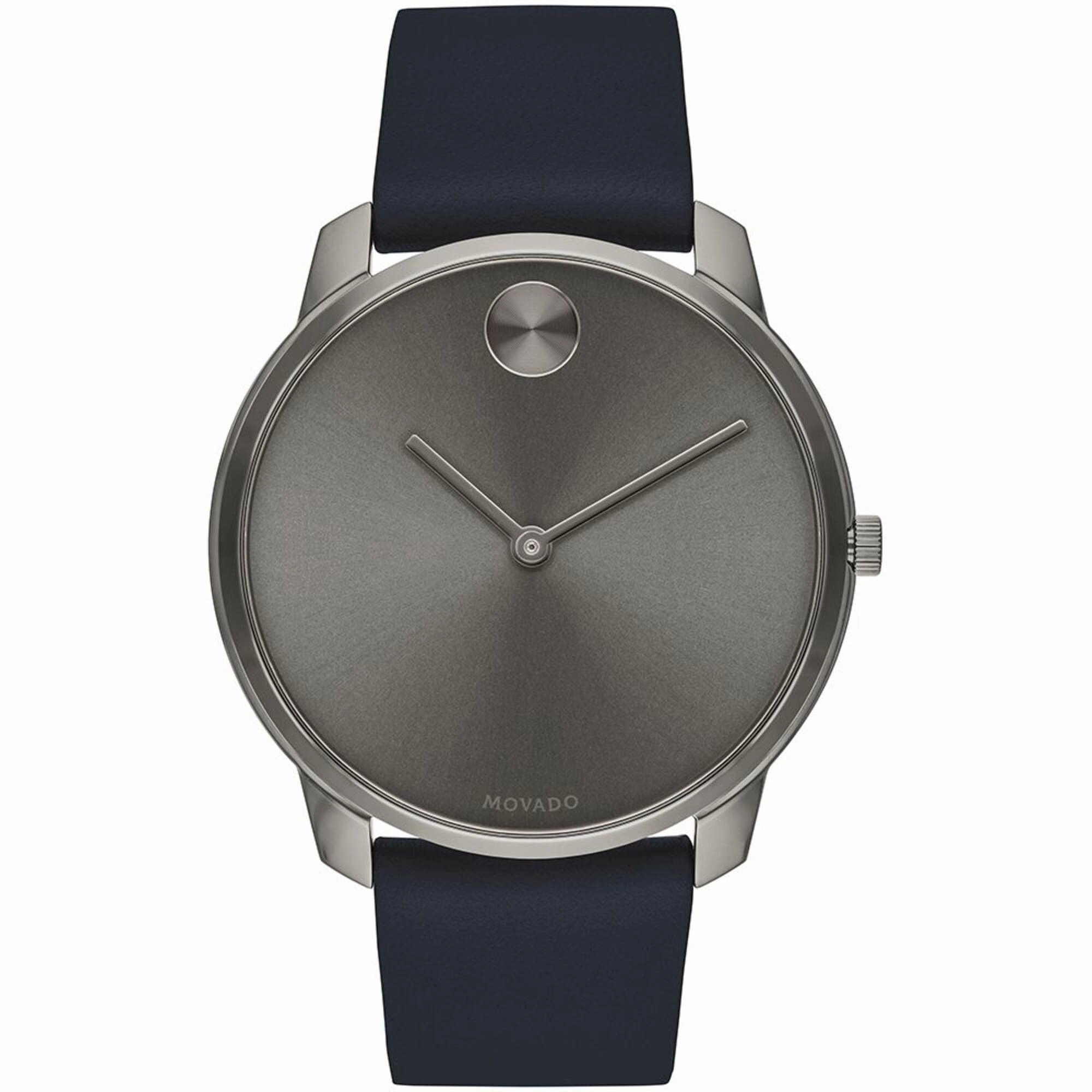 Movado Men's Watch - Bold Quartz Grey Dial Blue Genuine Leather Strap | 3600586