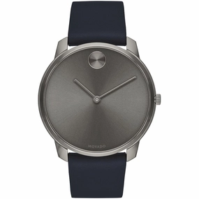 Movado Men's Watch - Bold Quartz Grey Dial Blue Genuine Leather Strap | 3600586