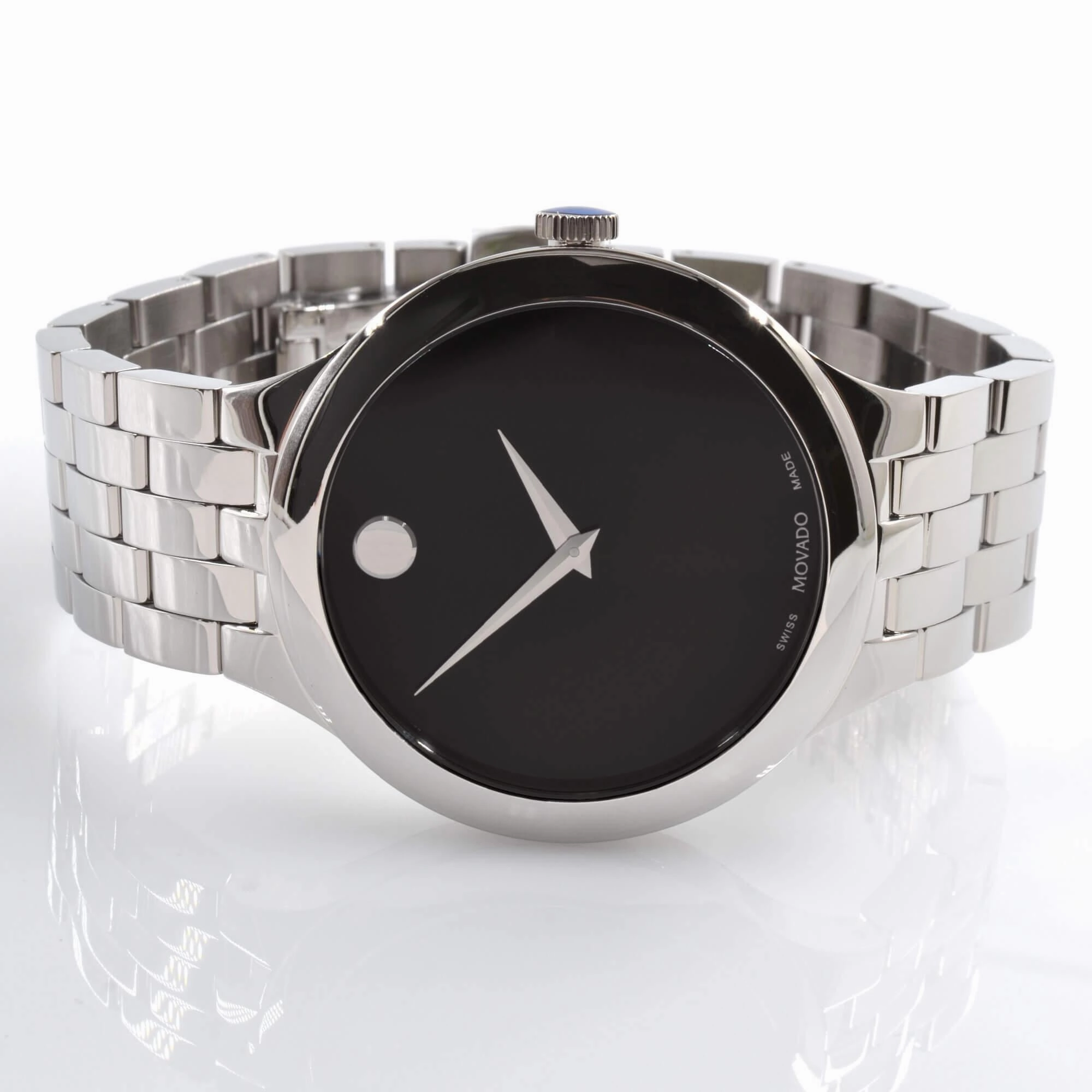 Movado Unisex Quartz Watch - Veturi Black Dial Silver Tone Case Bracelet | 0607415