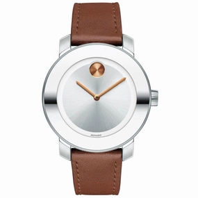 Movado Women's Quartz Watch - Bold Silver Dial Brown Leather Strap | 3600379