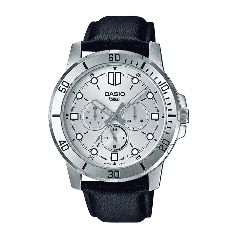 MTP-VD300L-7E Black Leather Watch for Men