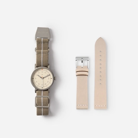 MUS-01 KHAKI P 34MM   Natural Leather Strap Gift Box