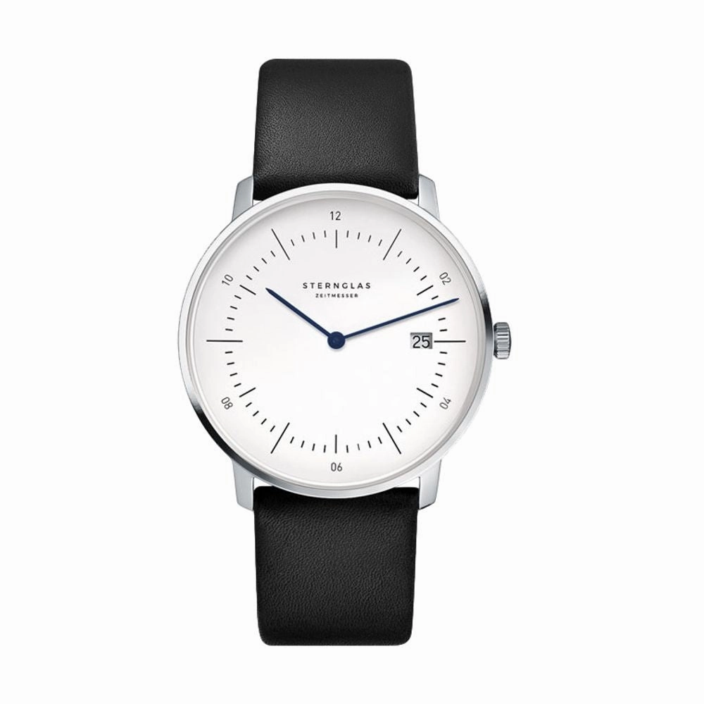 Naos White Dial Black Leather Strap