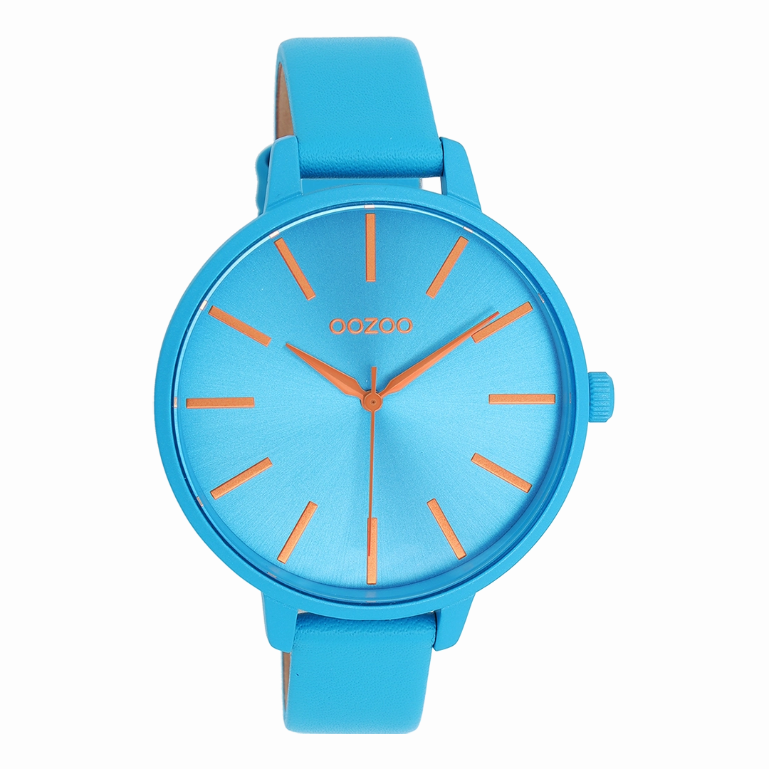 Neon blue OOZOO watch with bright blue leather strap - C11182