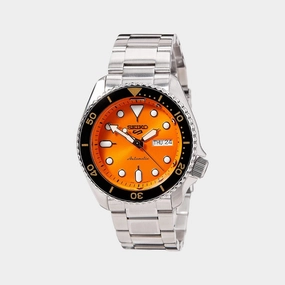 New 5 Sports Men Automatic Orange Dial Analog Stainless Steel Watch SRPD59K1