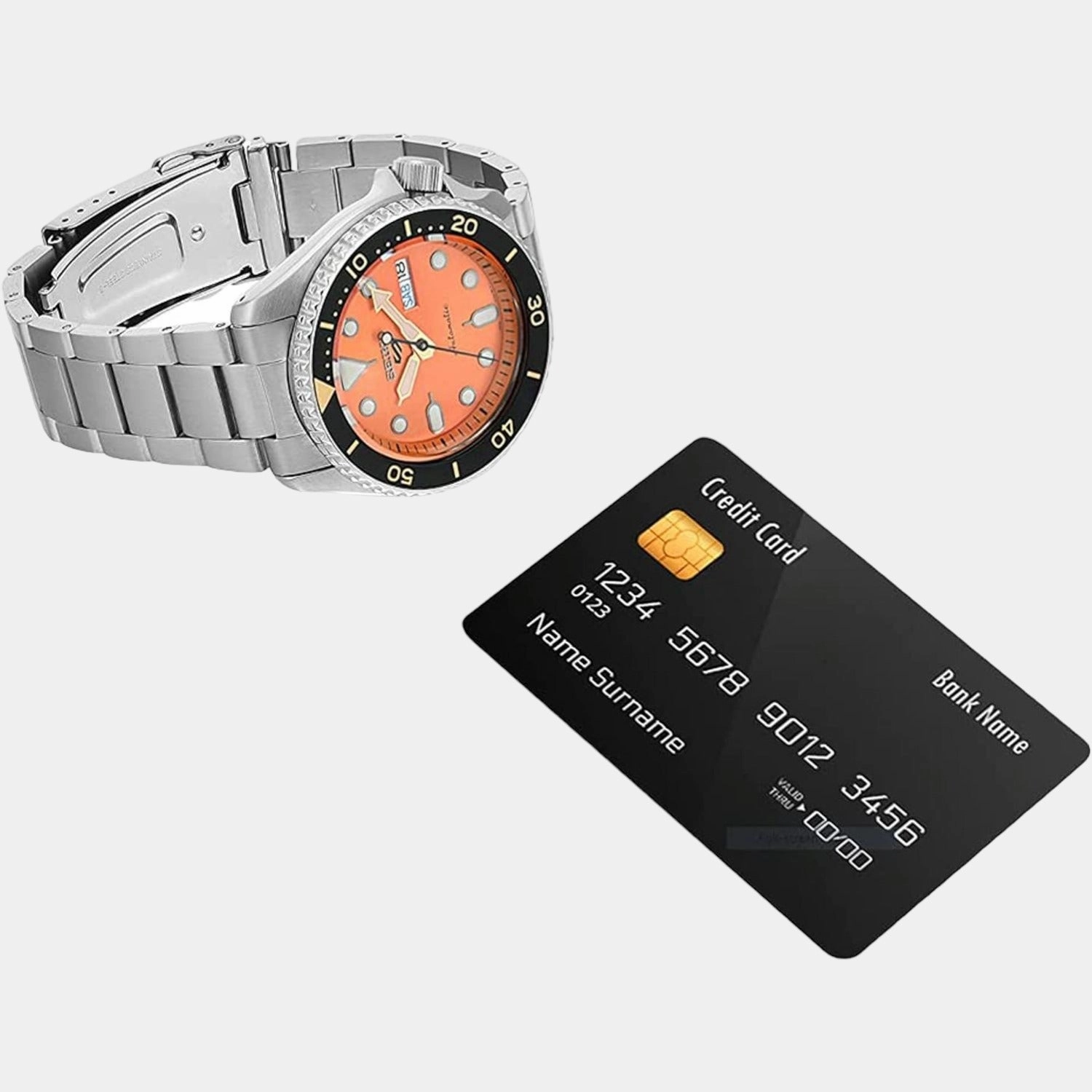 New 5 Sports Men Automatic Orange Dial Analog Stainless Steel Watch SRPD59K1