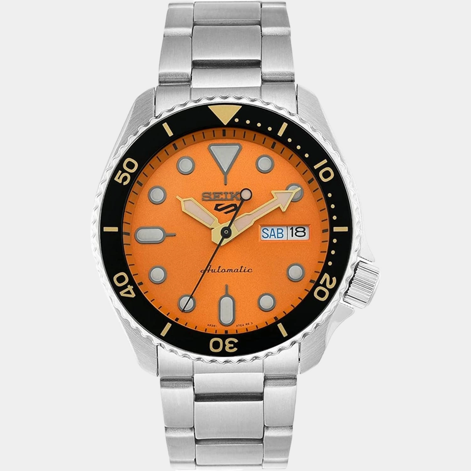 New 5 Sports Men Automatic Orange Dial Analog Stainless Steel Watch SRPD59K1