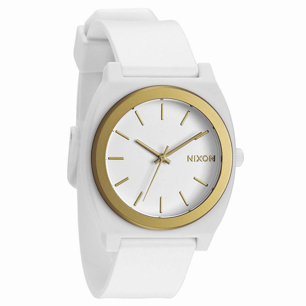 Nixon A1191297 Men's The Time Teller P Gold Ano White Dial Plastic Strap Watch