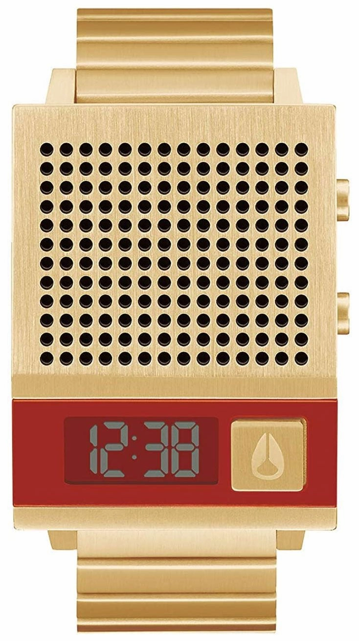 Nixon Dork Too Yellow Gold-Tone Stainless Steel Red Dial Digital Quartz Mens Watch A1266-502