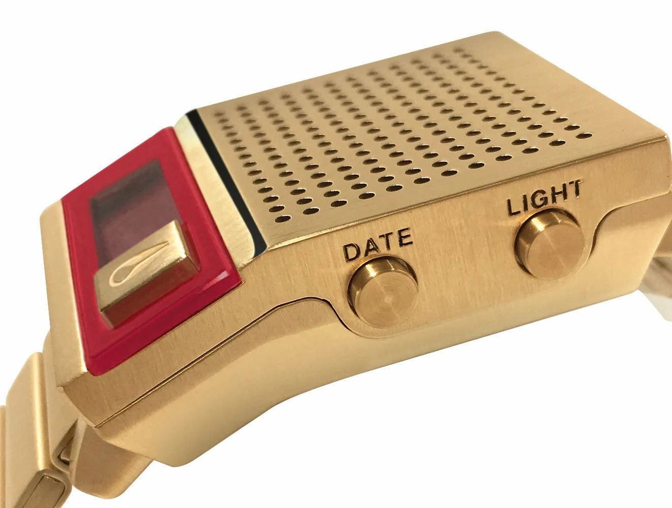 Nixon Dork Too Yellow Gold-Tone Stainless Steel Red Dial Digital Quartz Mens Watch A1266-502