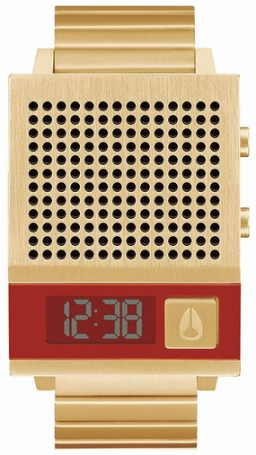 Nixon Dork Too Yellow Gold-Tone Stainless Steel Red Dial Digital Quartz Mens Watch A1266-502