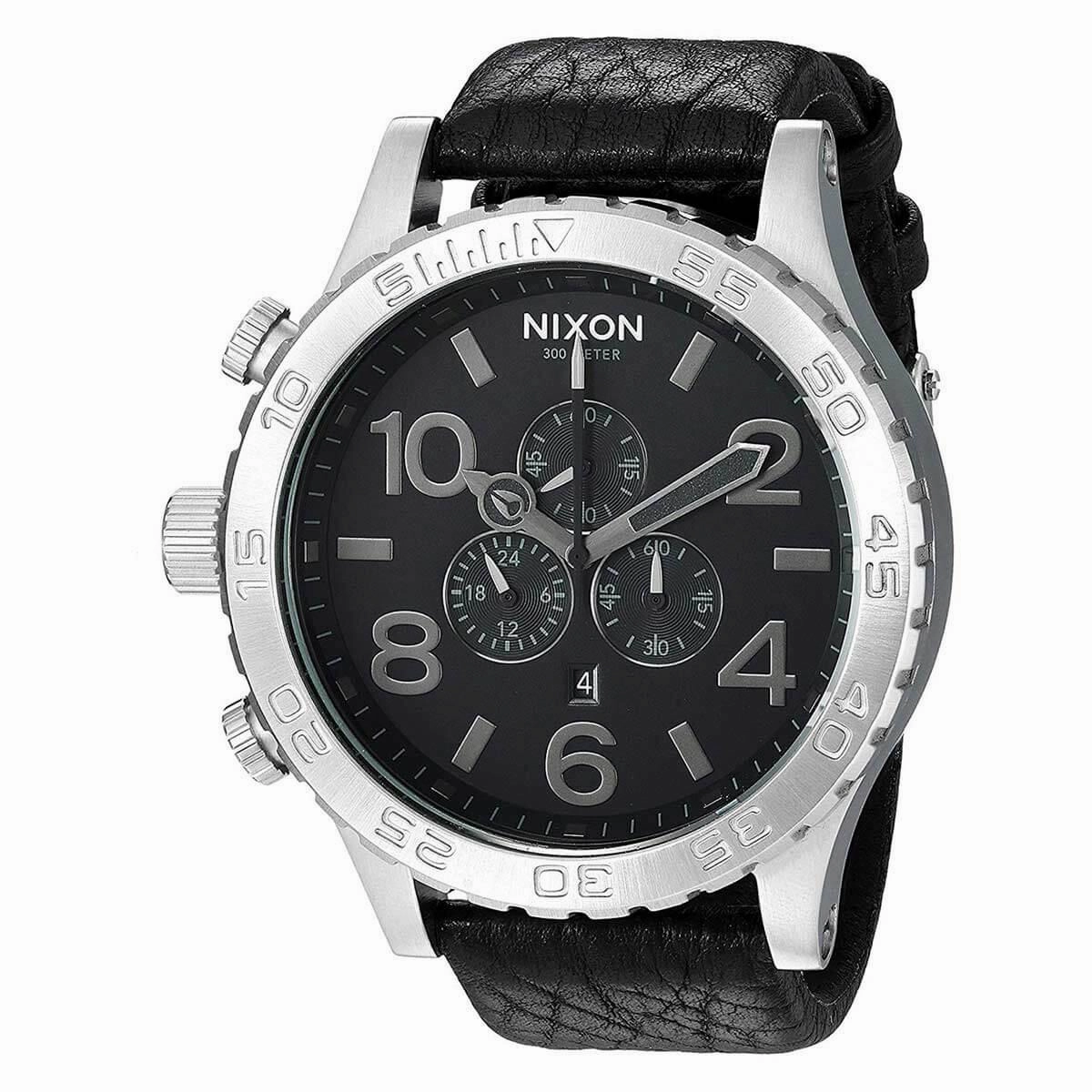 Nixon Men's Lefty Watch - 51-30 Chrono Leather Black Dial Strap | A1242788