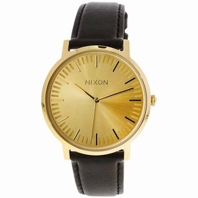 Nixon Men's Quartz Watch - Porter Leather Gold Tone Dial Black Strap | A1058510