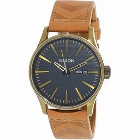 Nixon Men's Quartz Watch - Sentry Leather Navy Blue Dial Brown Strap | A1052731