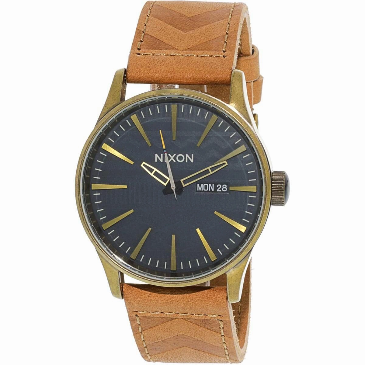 Nixon Men's Quartz Watch - Sentry Leather Navy Blue Dial Brown Strap | A1052731