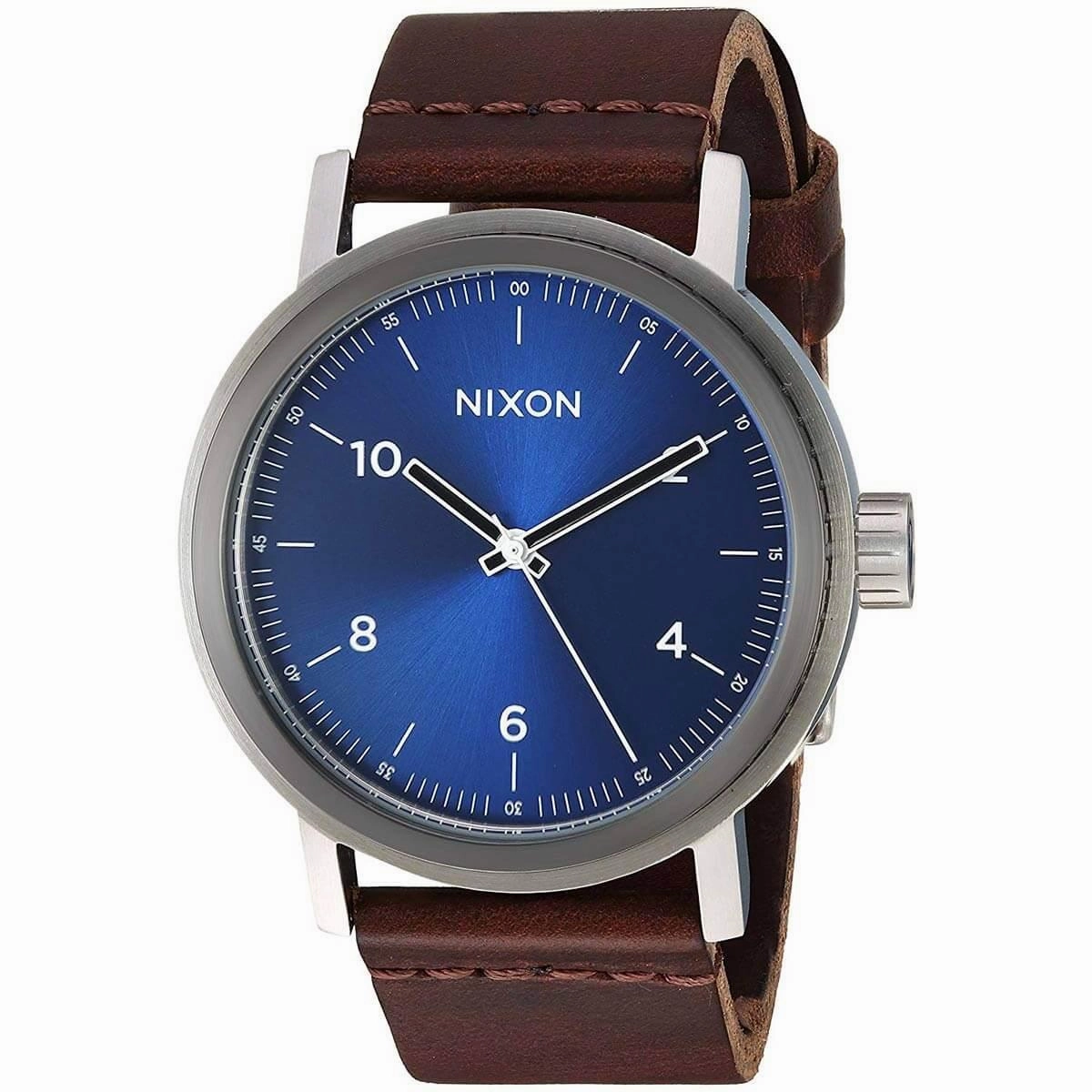 Nixon Men's Quartz Watch - Stark Leather Blue Dial Brown Strap | A11942301