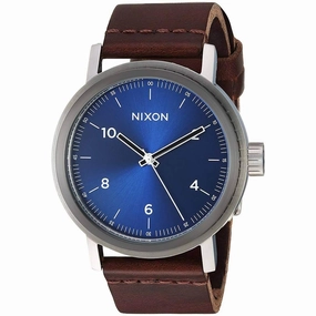 Nixon Men's Quartz Watch - Stark Leather Blue Dial Brown Strap | A11942301