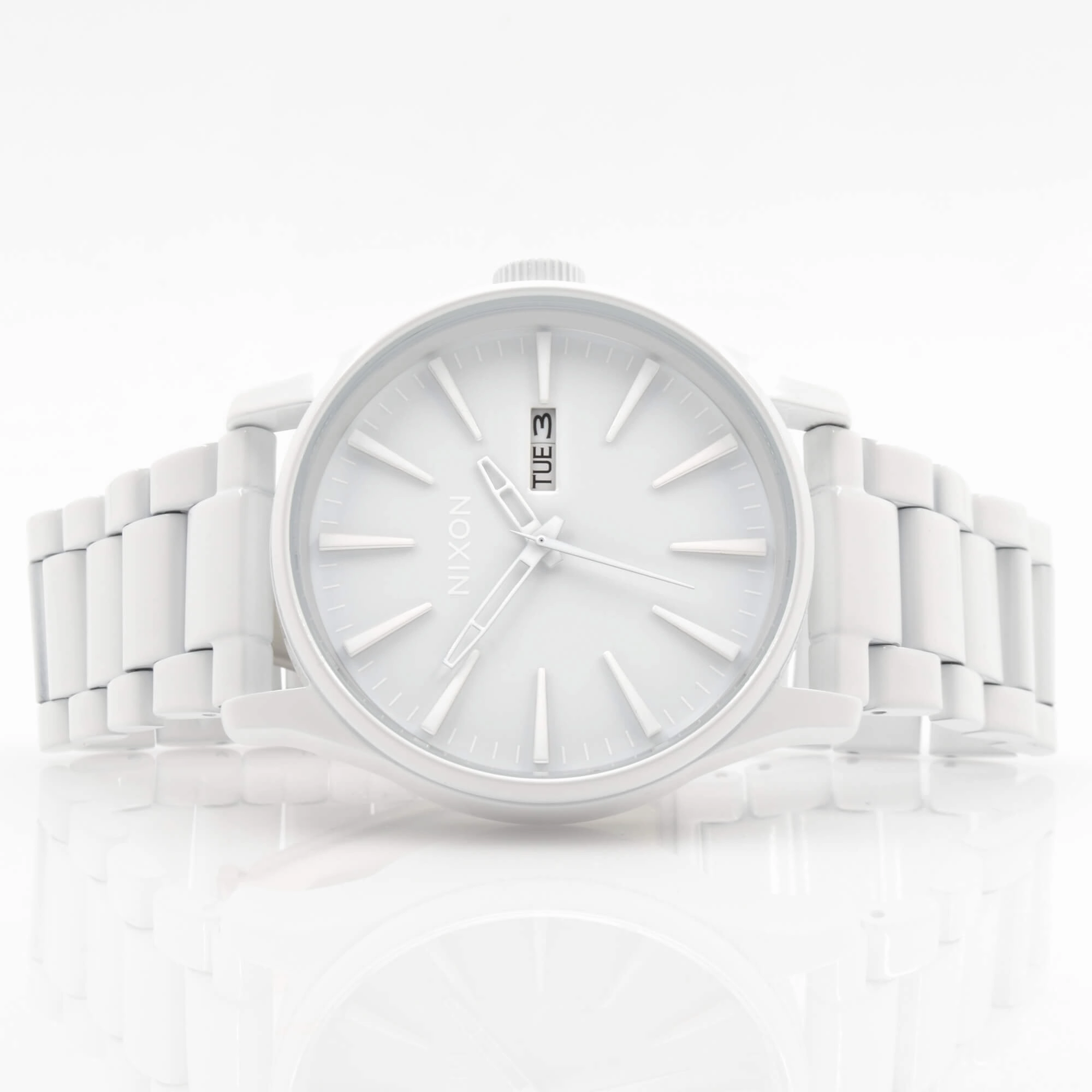 Nixon Men's Watch - Sentry Day-Date Quartz White Dial Steel Bracelet | A356-12600