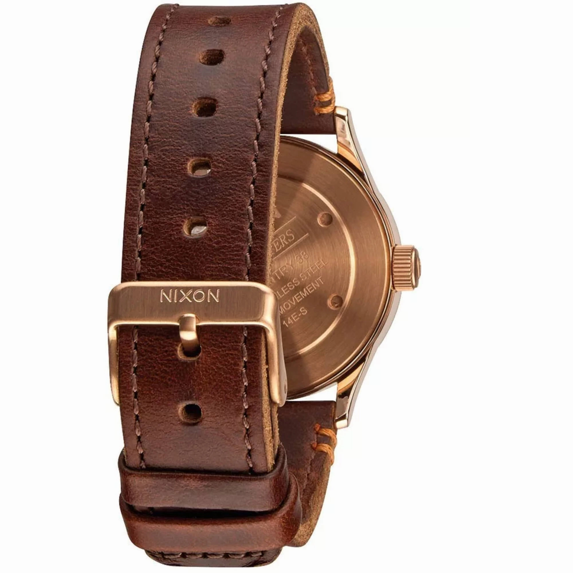Nixon Men's Watch - Sentry Quartz Rose Gold Case Grey Dial Leather Strap | A377-2001