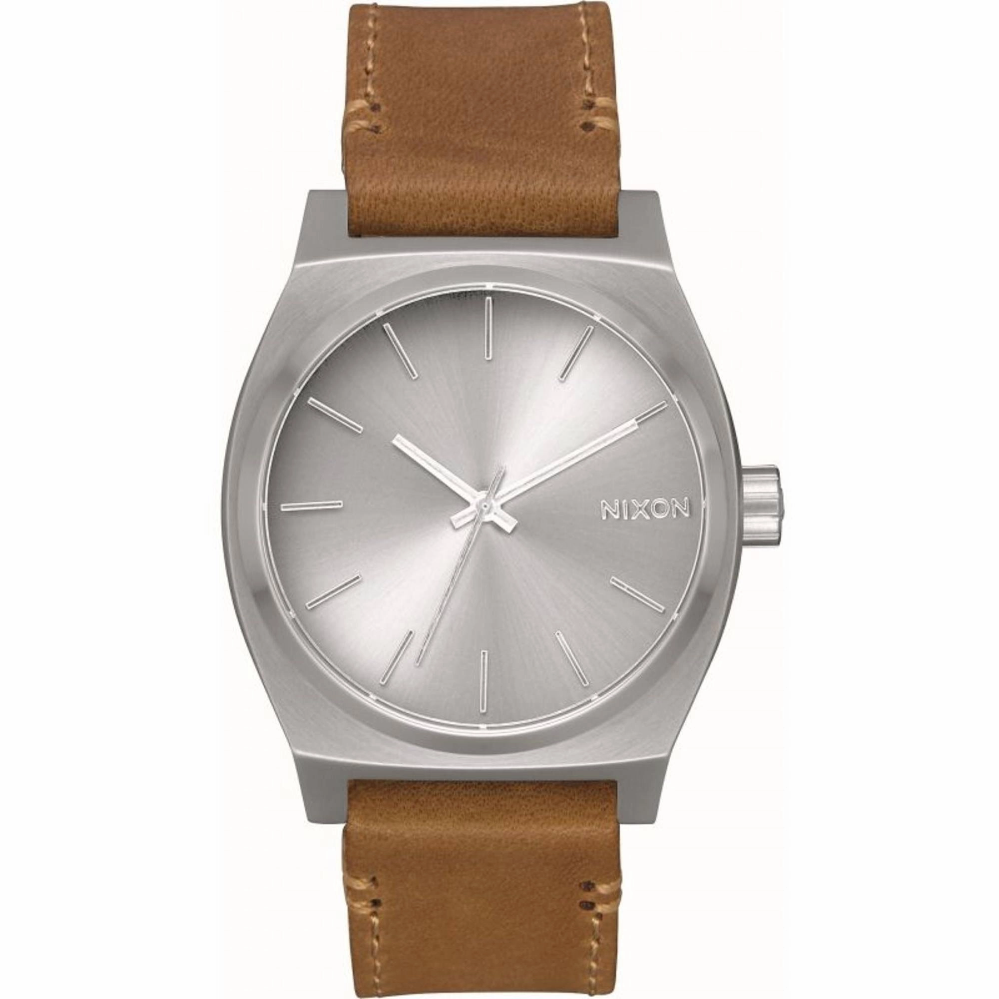 Nixon Unisex Watch - Time Teller Silver Tone Dial Brown Leather Strap | A11372872