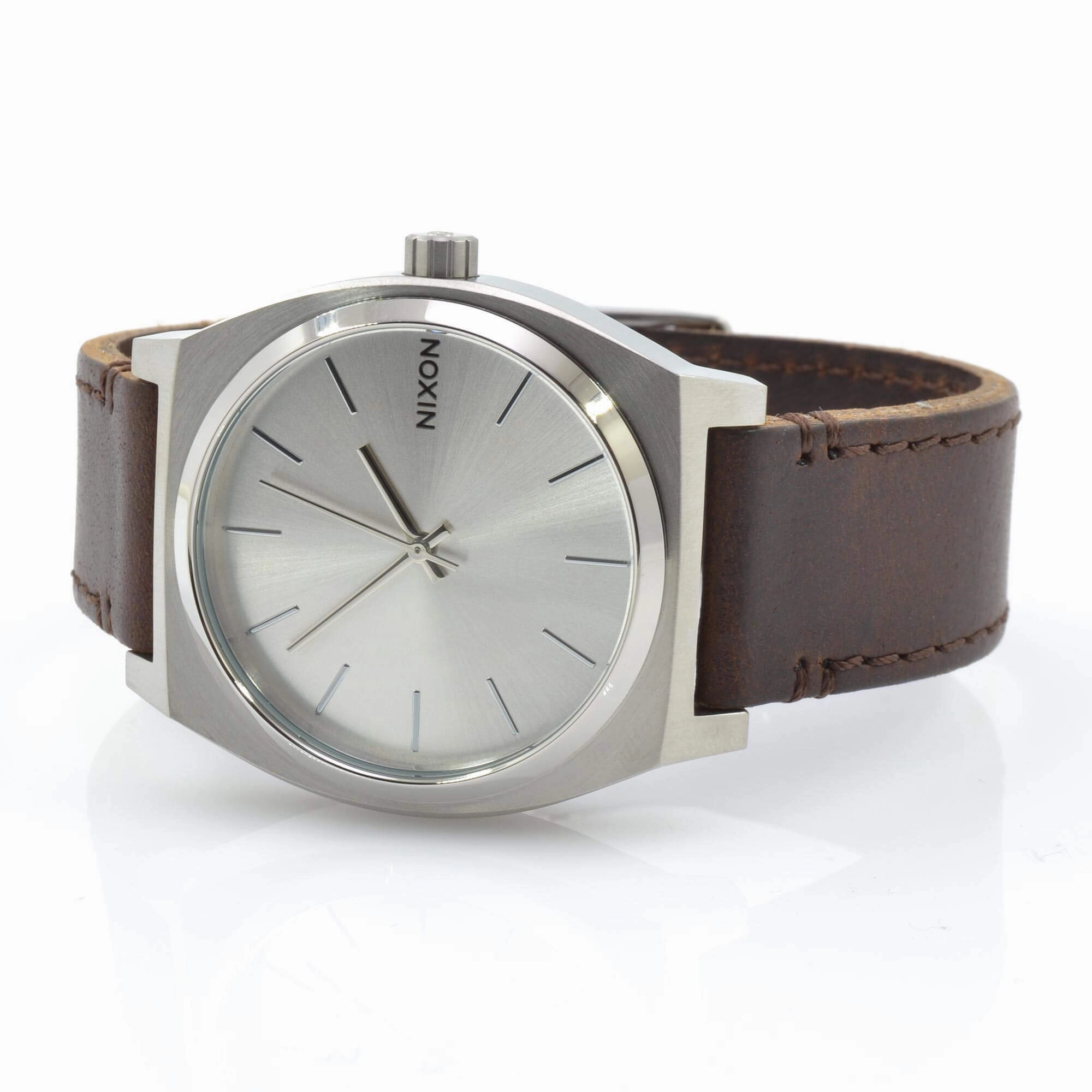 Nixon Unisex Watch - Time Teller Silver Tone Dial Brown Leather Strap | A11372872