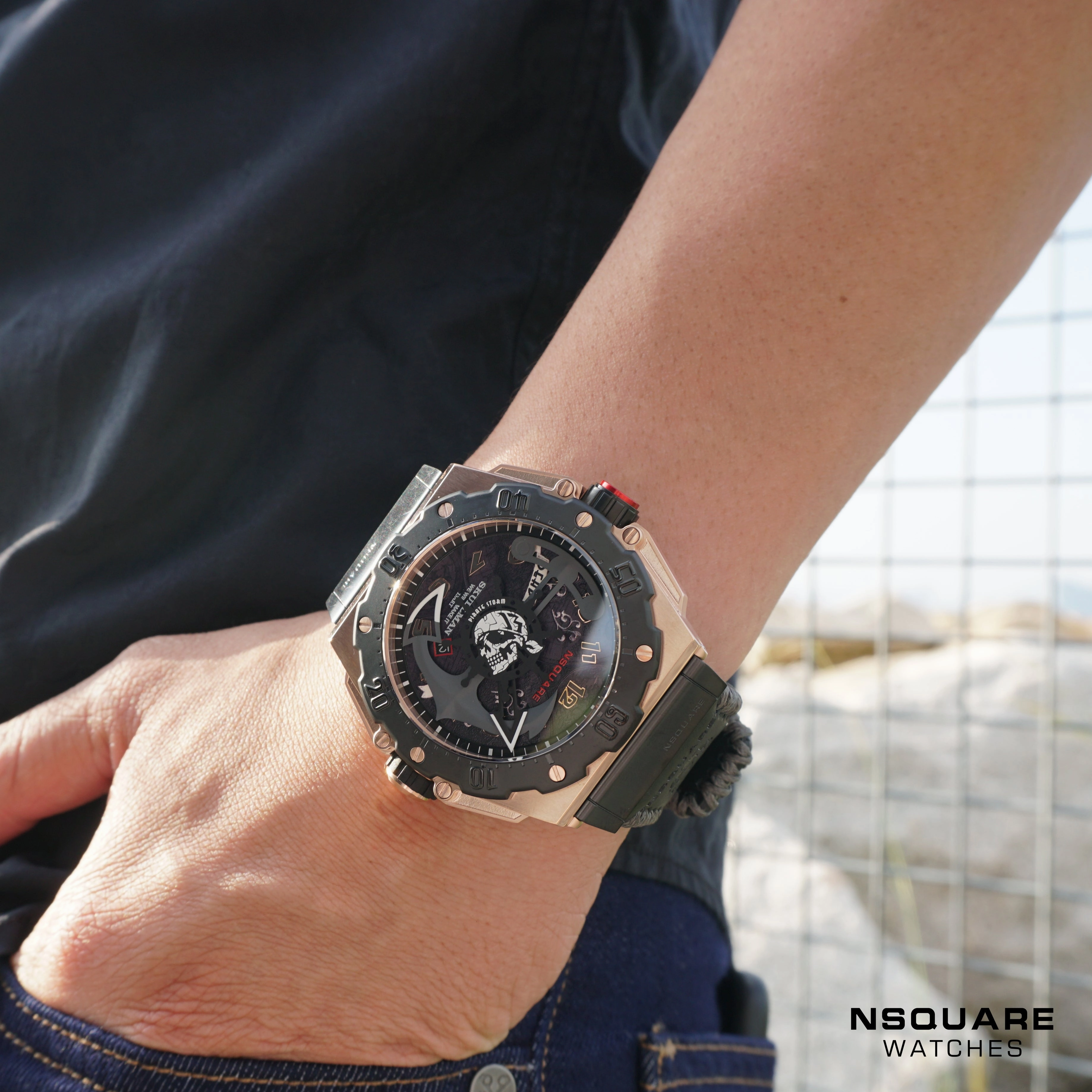 NSQUARE PirateStorm Automatic Watch - 48mm N15.4 BLACK/RG|?????? ?a????? - 48mm N15.4 ???2/????????2