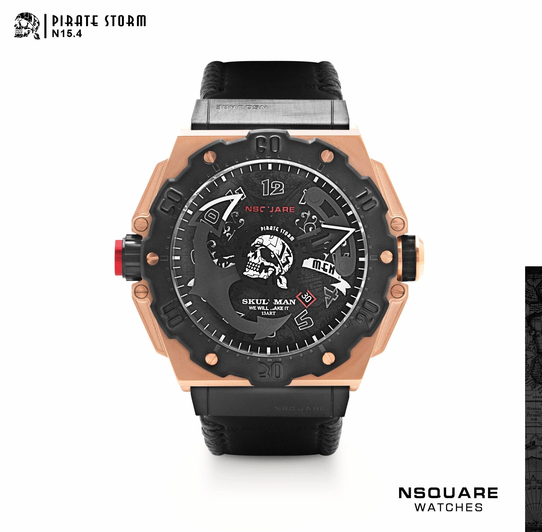 NSQUARE PirateStorm Automatic Watch - 48mm N15.4 BLACK/RG|?????? ?a????? - 48mm N15.4 ???2/????????2