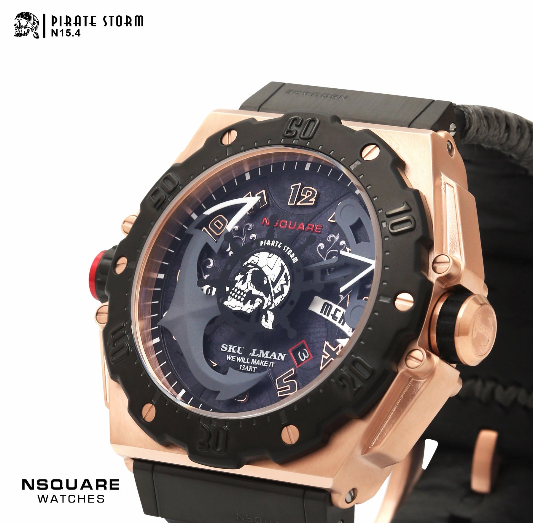 NSQUARE PirateStorm Automatic Watch - 48mm N15.4 BLACK/RG|?????? ?a????? - 48mm N15.4 ???2/????????2