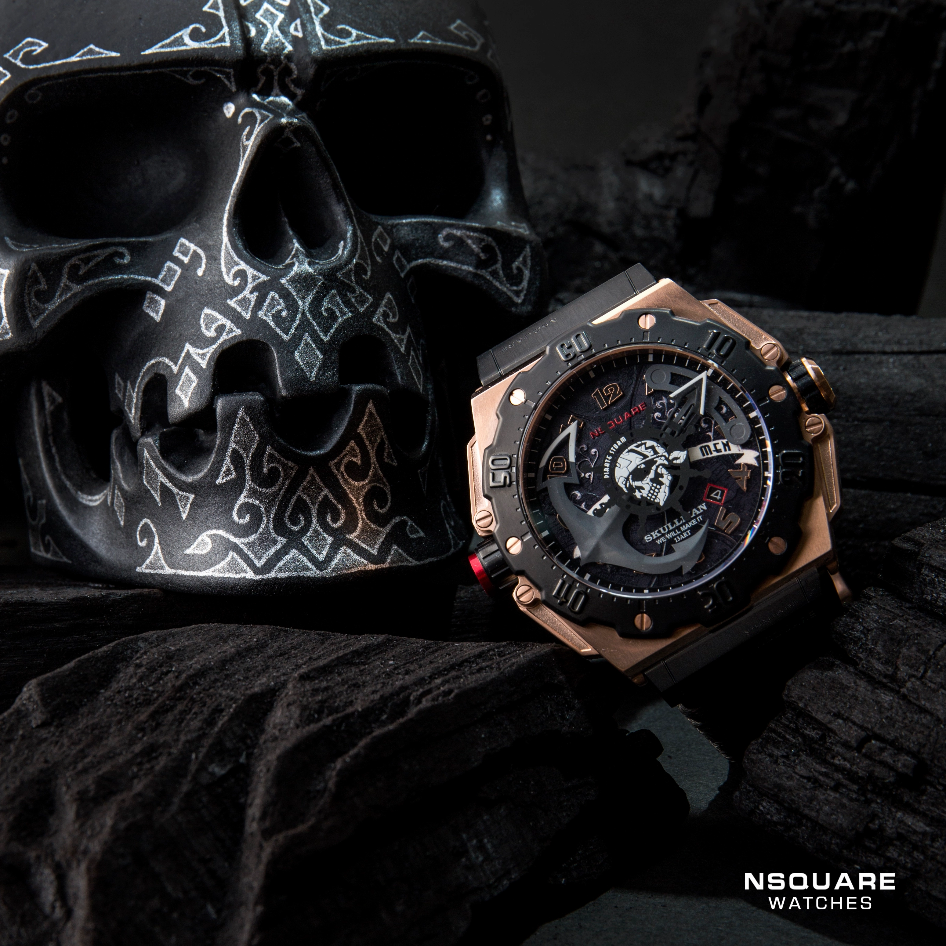 NSQUARE PirateStorm Automatic Watch - 48mm N15.4 BLACK/RG|?????? ?a????? - 48mm N15.4 ???2/????????2