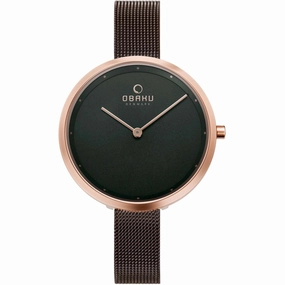 Obaku Women's Watch - Classic Brown Dial Rose Gold Stainless Steel Case | V227LXVNMN
