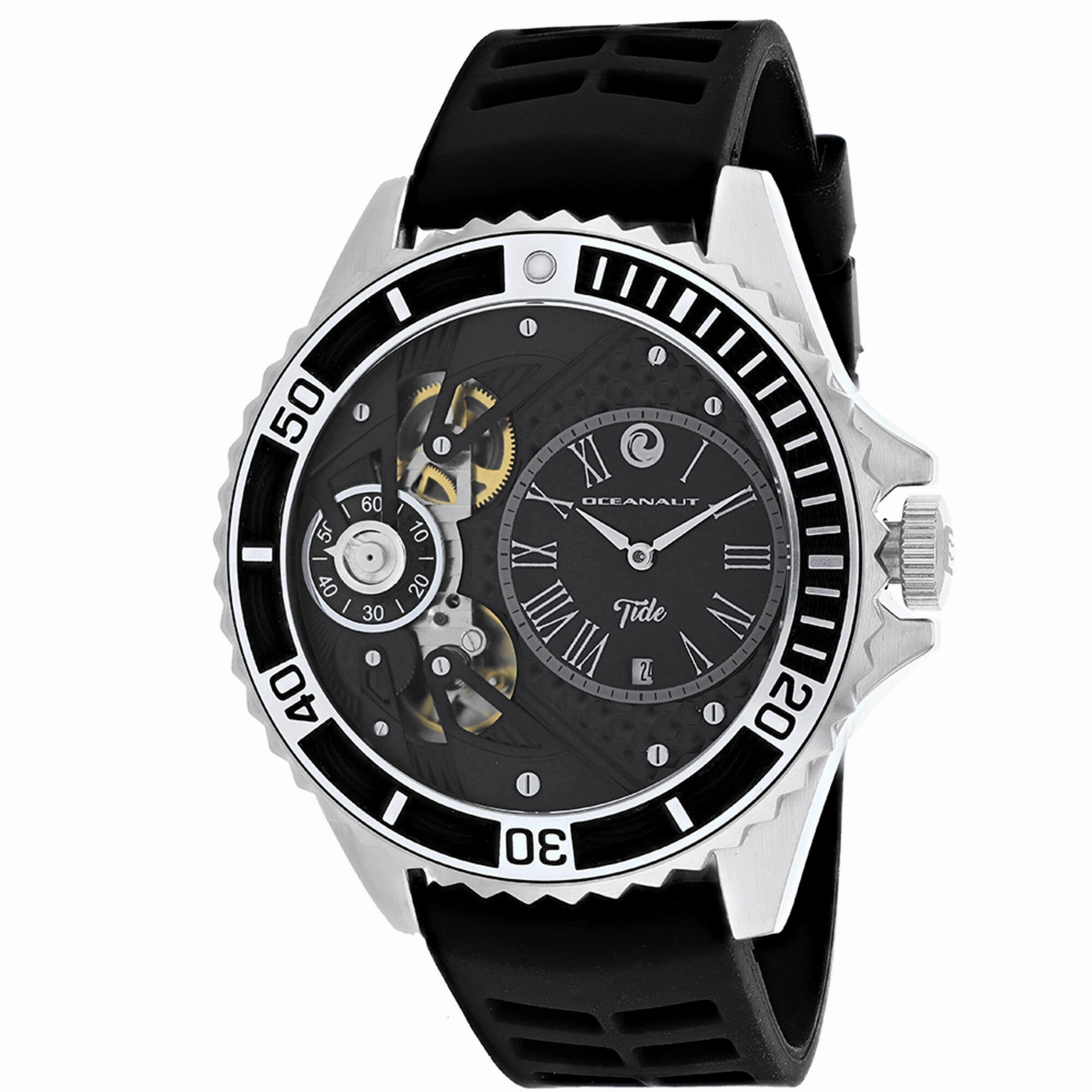Oceanaut Men's Watch - Tide Quartz Silver Tone Case Black Dial Rubber Strap | OC0991