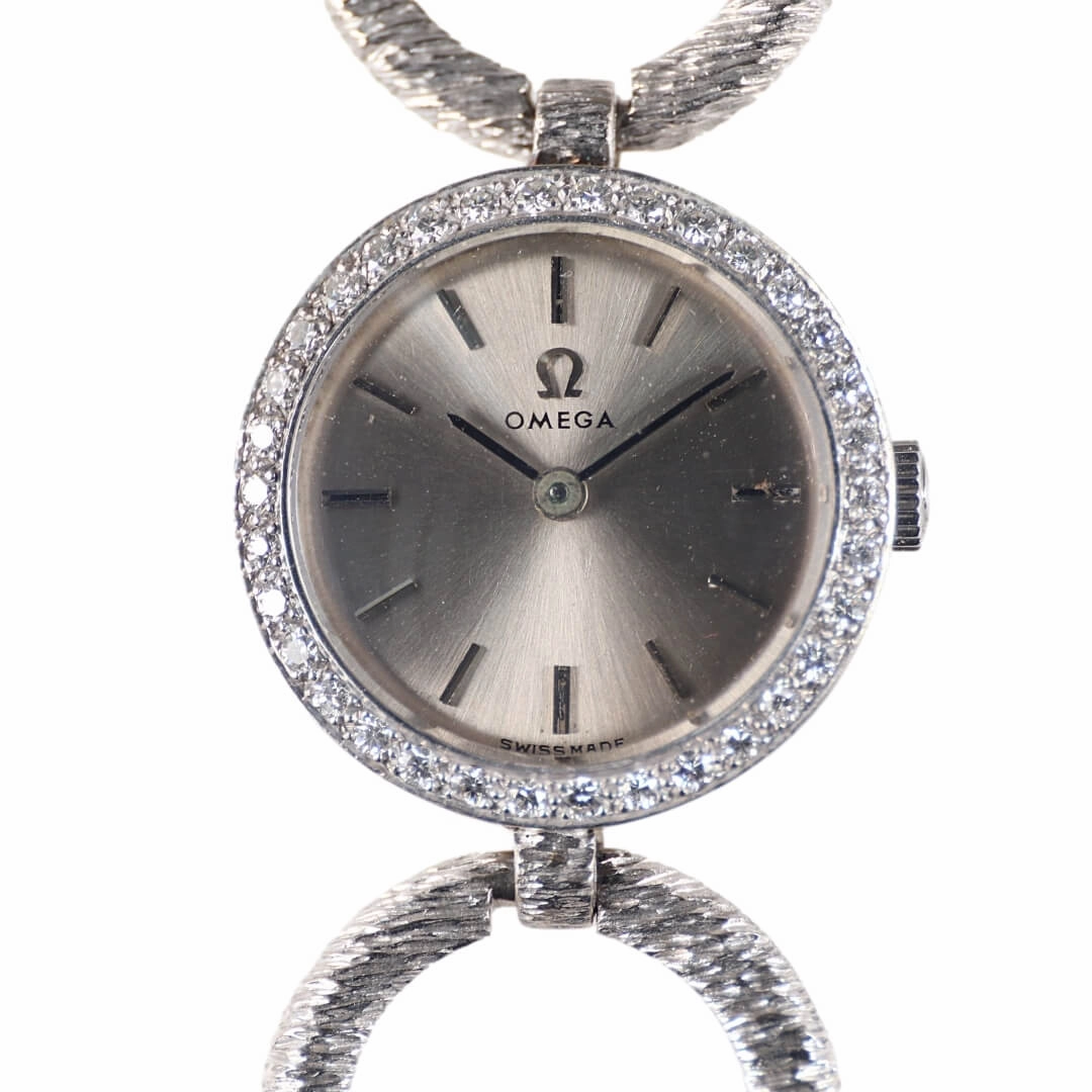 Omega 18k white gold cocktail watch with diamond bezel, 1964