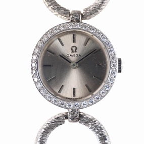 Omega 18k white gold cocktail watch with diamond bezel, 1964