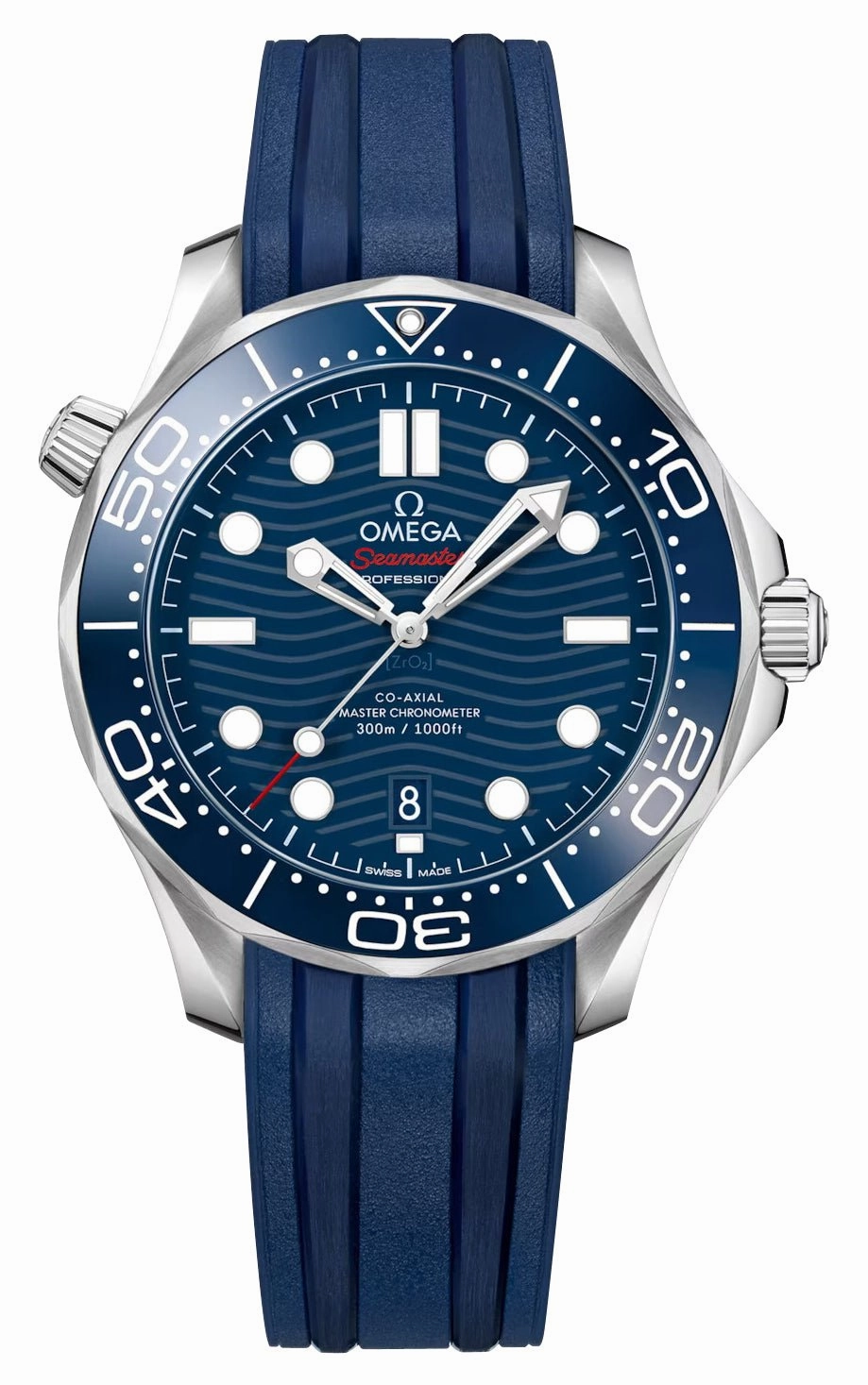 Omega Seamaster Diver 300M Automatic Chronometer Stainless Steel Blue Dial Blue Rubber Strap Date Mens Watch 210.32.42.20.03.001