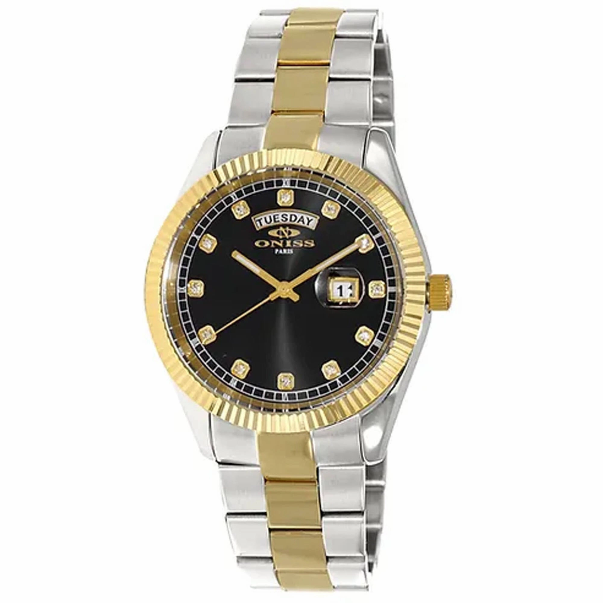 Oniss Men's Watch - Admiral Black Dial Plated Stainless Steel Bracelet | ON3881-2TBK