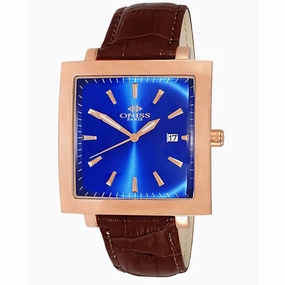 Oniss Men's Watch - Quad Rose Gold Case Blue Dial Leather Strap | ON4444-MRGBU