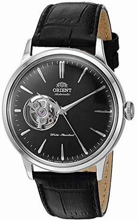 Orient Men's Bambino Open Heart Stainless Steel Automatic Watch with Leather Strap, Black, 21 (Model: RA-AG0004B10A)