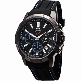 Orient Men's Chronograph Watch - Sporty Black Dial Silicone Rubber Strap | FKV00007B