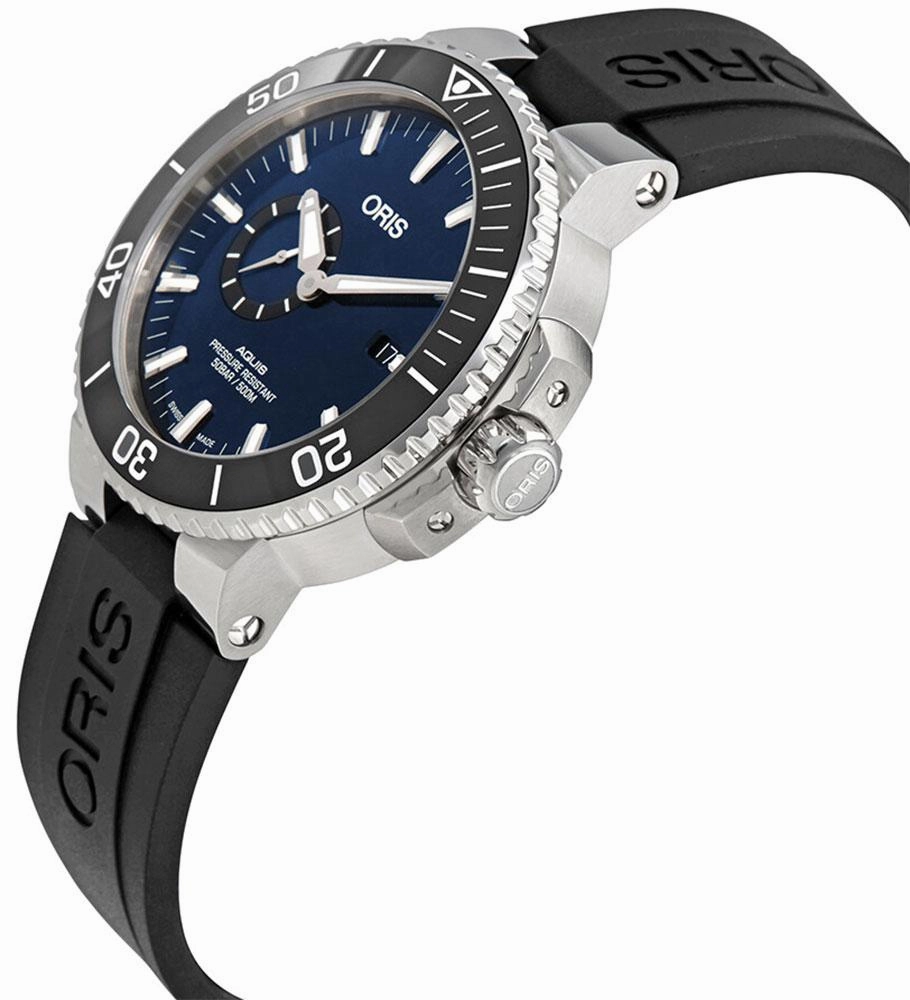 Oris Aquis Automatic Stainless Steel Black Rubber Strap Blue Dial Date Divers Mens Watch 743 7733 4135-RS