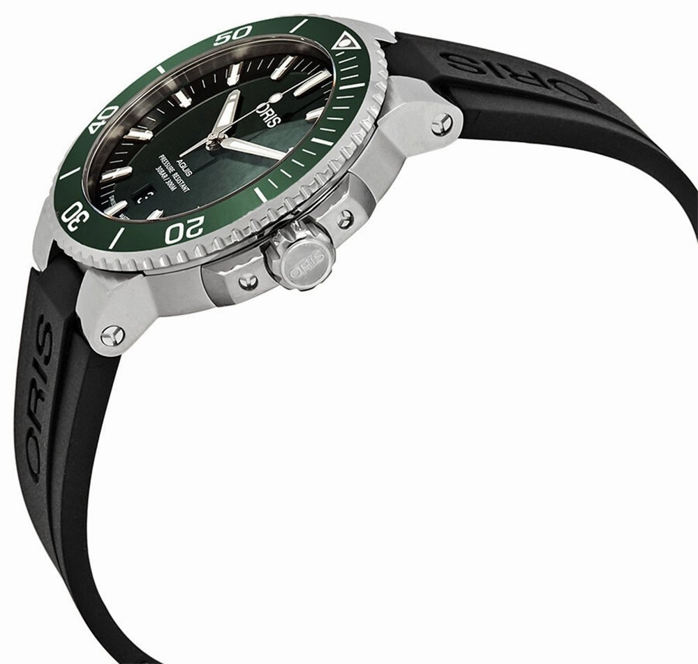 Oris Aquis Automatic Stainless Steel Green Dial Black Rubber Strap Date Divers Mens Watch 733 7730 4157-07 4 24 64EB