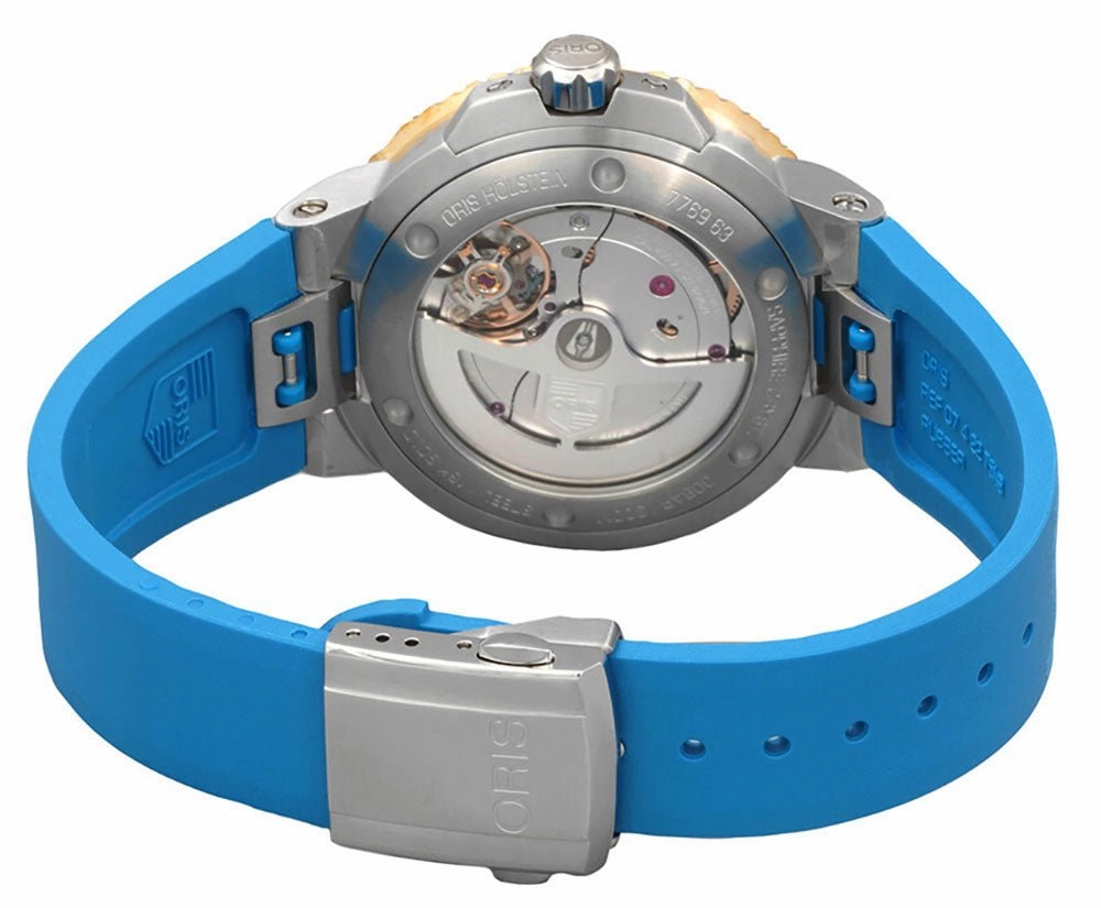 Oris Aquis Date Automatic Stainless Steel Blue Dial Blue Rubber Strap Divers Mens Watch 400 7769 6355-07 4 22 75FC
