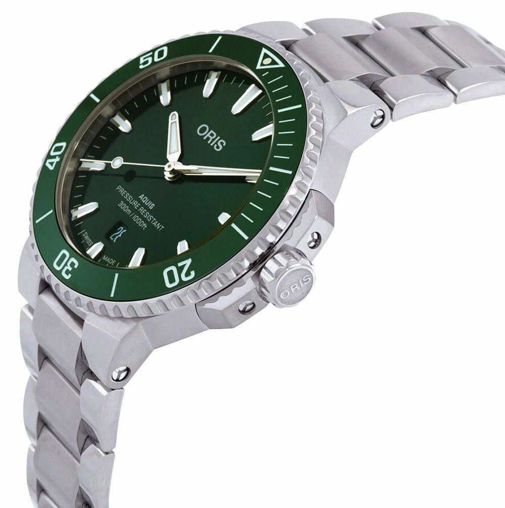 Oris Aquis Date Automatic Stainless Steel Green Dial Divers Mens Watch 733 7787 4157-07 8 22 04PEB