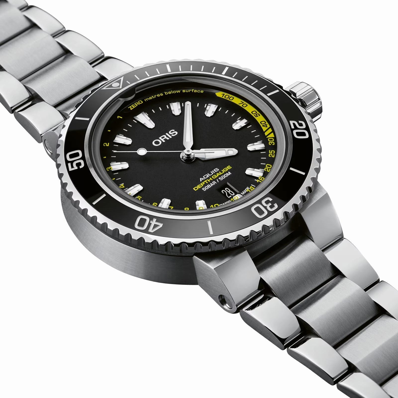 Oris Aquis Depth Gauge Automatic Stainless Steel Black Dial Date Divers Mens Watch 733 7755 4154-Set MB