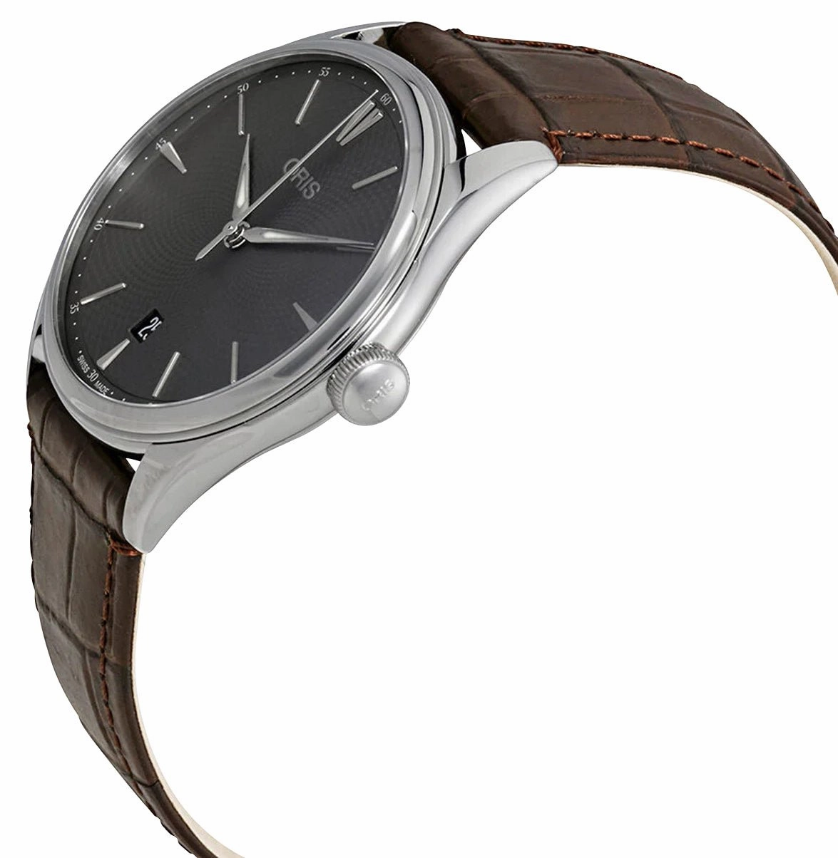 Oris Artelier Date Automatic Stainless Steel Gray Dial Brown Leather Strap Mens Watch 733 7721 4053-07 5 21 65FC
