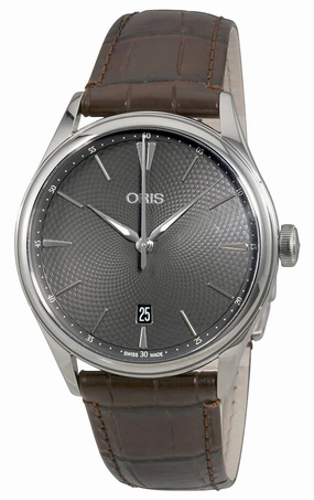 Oris Artelier Date Automatic Stainless Steel Gray Dial Brown Leather Strap Mens Watch 733 7721 4053-07 5 21 65FC